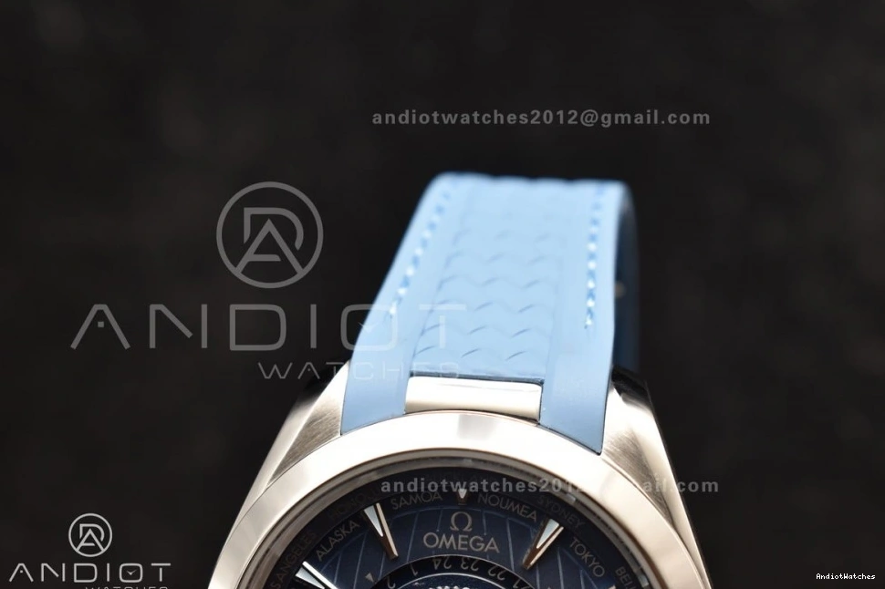 Edition Blue Best Terra Worldtimer Summer GMT A8938 43mm Rubber 511 Clone Comfortable VSF on Aqua Dial Super 1:1 Strap Blue 1101